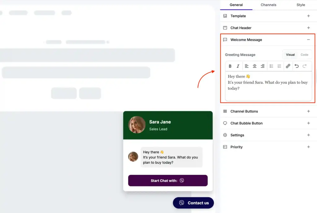 Customize welcome message text for the Viber chat widget