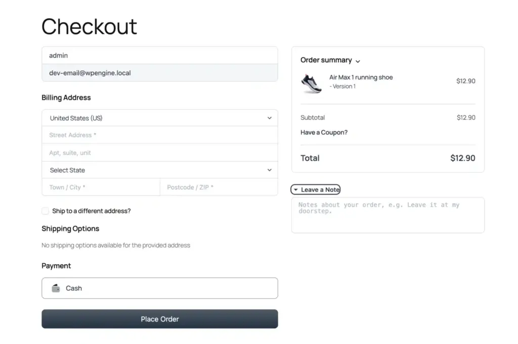 FluentCart checkout page in WordPress showing billing form and order summary