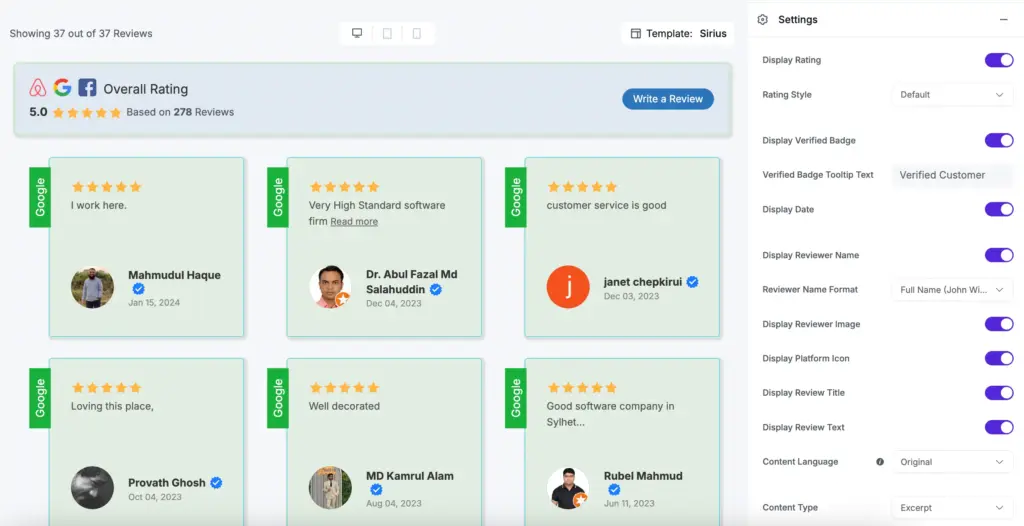 customize reviews option social proof