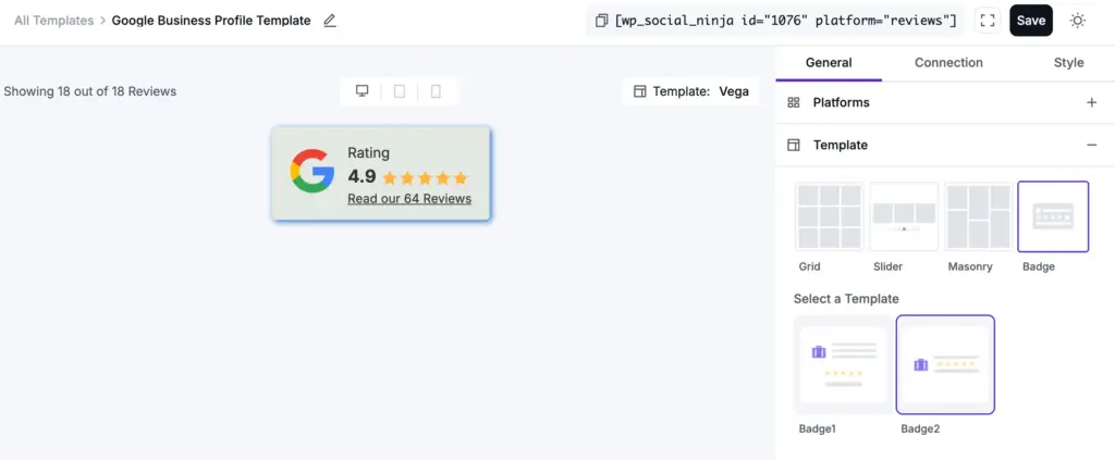google reviews badge template setting