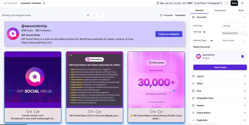 Hashtag feed Instagram by WP Social Ninja