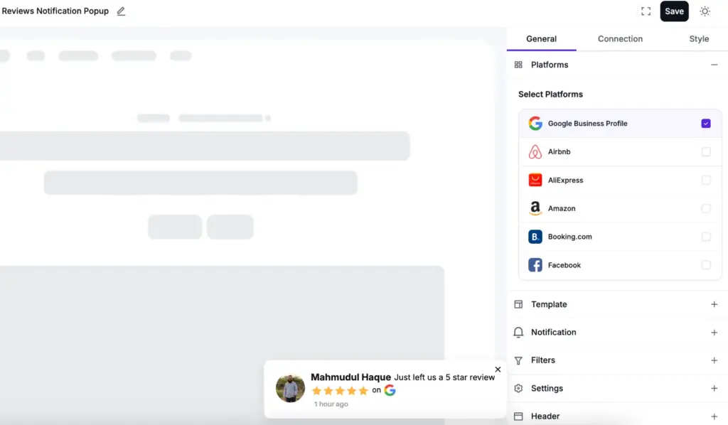 notification popup settings on website