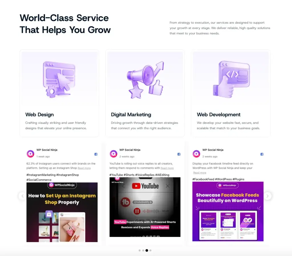 showcase facebook feed social proof on website