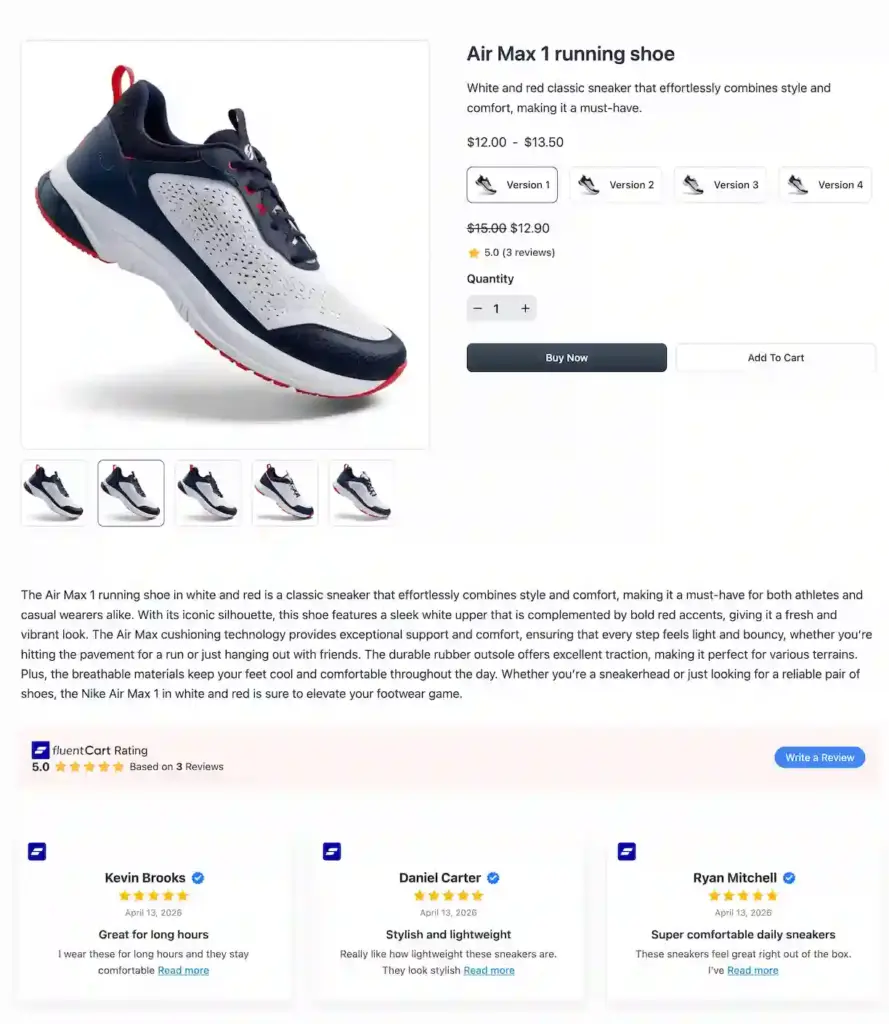 A preview of FluentCart product reviews collected and displayed with WP Social Ninja integration