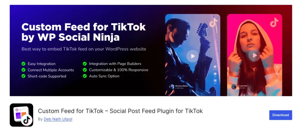 custom feed for tiktok by wp social ninja 2026