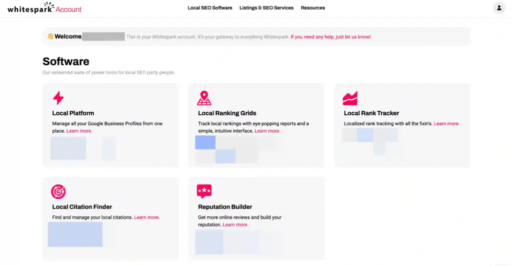 Whitespark dashboard showing its citation finder feature to improve local SEO