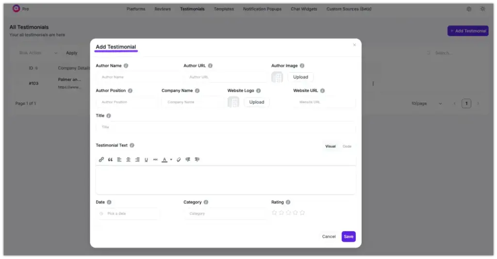 add custom testimonials