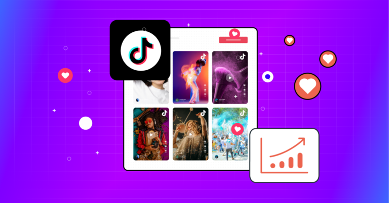 Flat illustration showing how to promote products on TikTok, with a product video and shopping cart on a phone screen