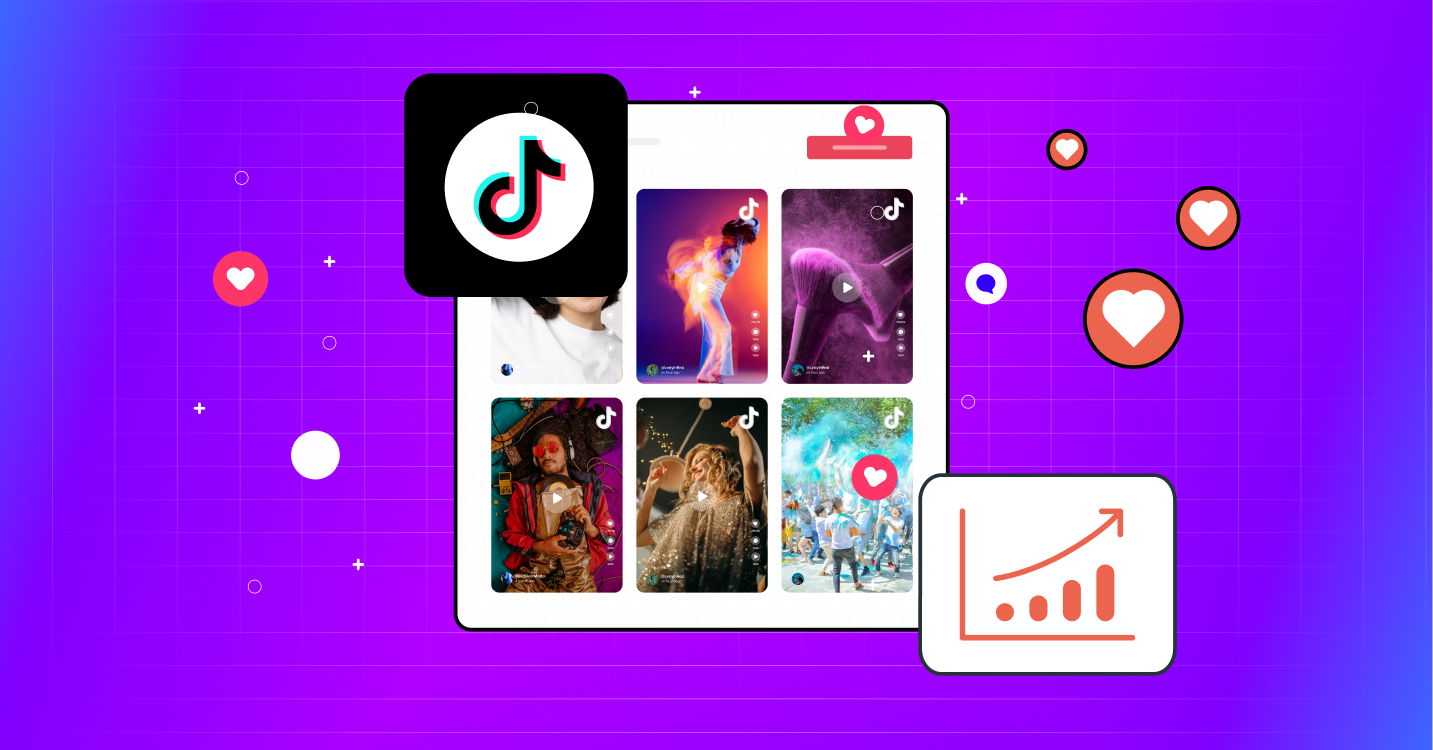 Flat illustration showing how to promote products on TikTok, with a product video and shopping cart on a phone screen