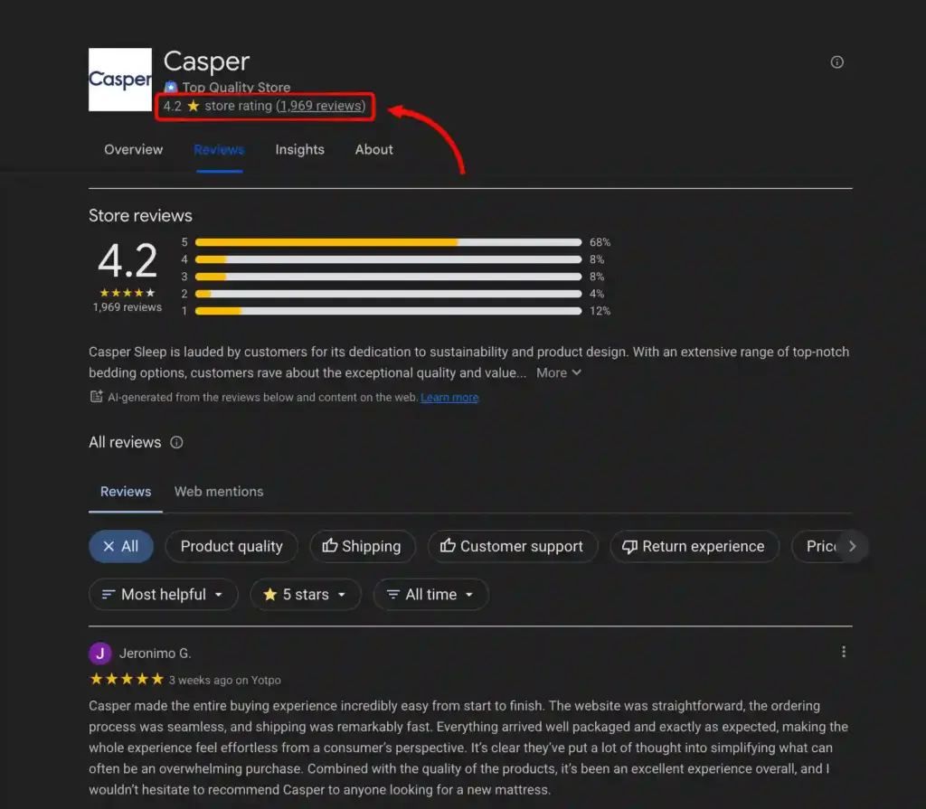 Example of a Google Seller Ratings