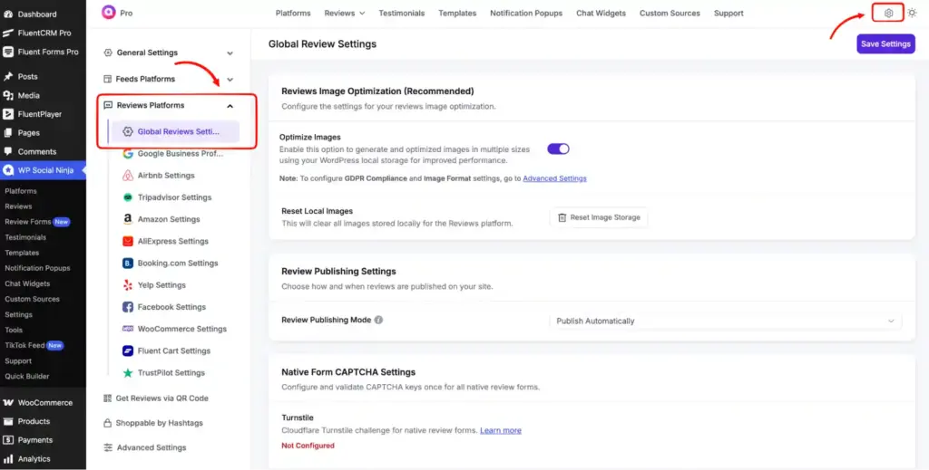 1. global review settings of wp social ninja