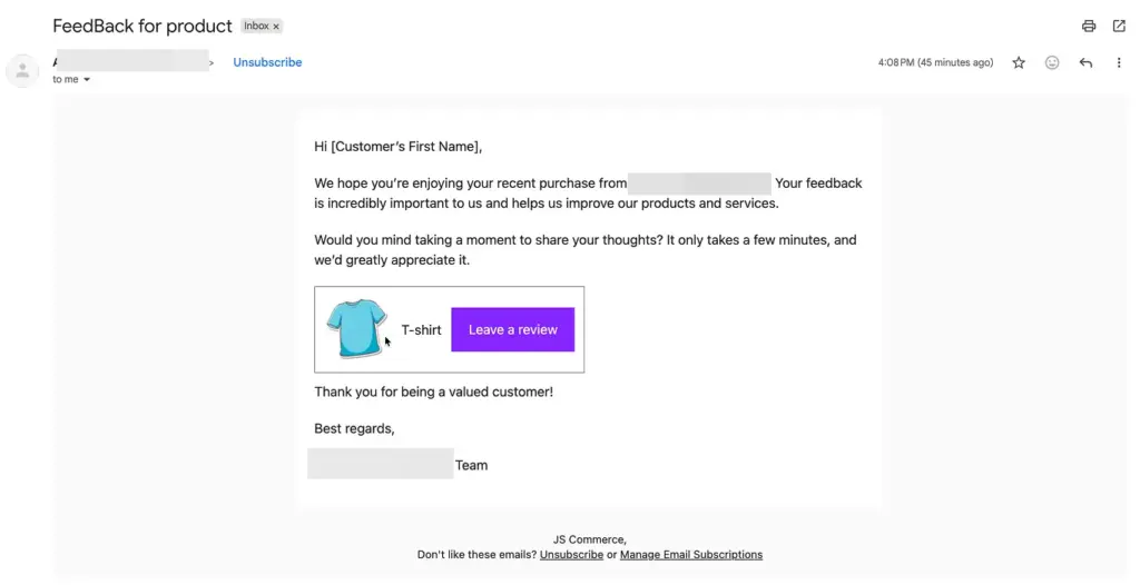 automated review email preview