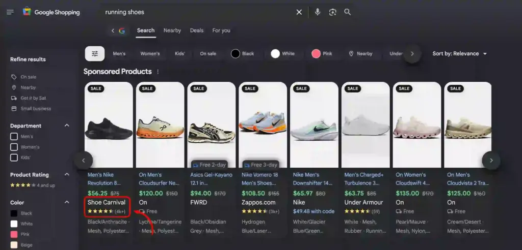 Example of a Google seller ratings on Shopping ads