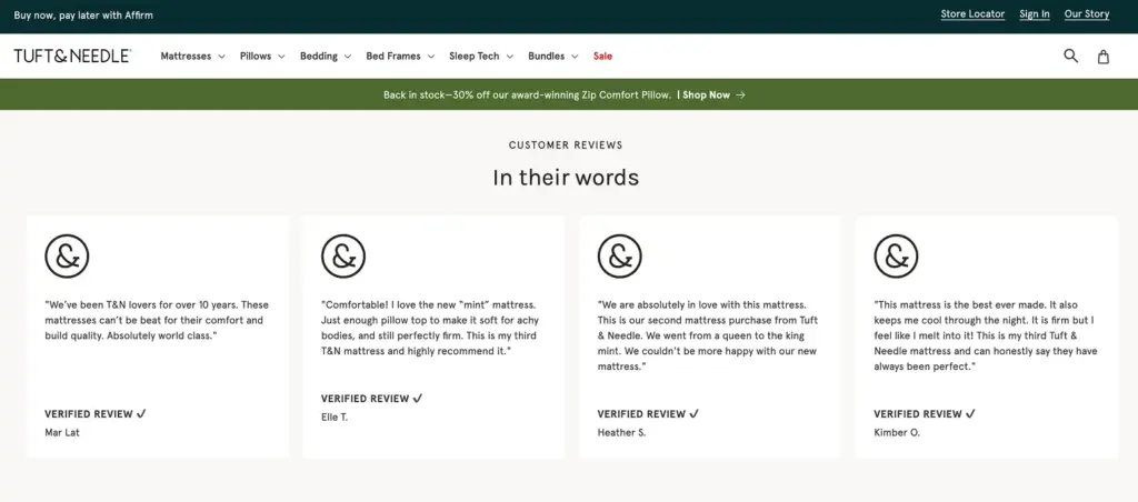 Example of ecommerce social proof on homepage