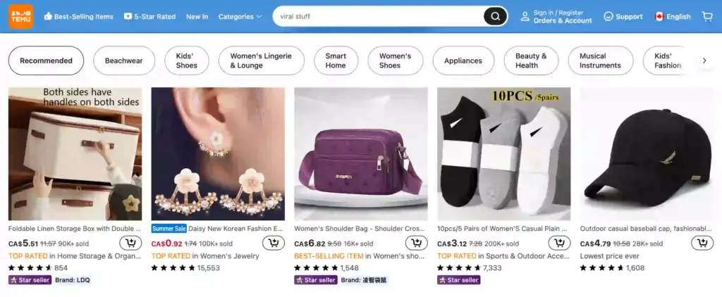 Example of ecommerce social proof on category page