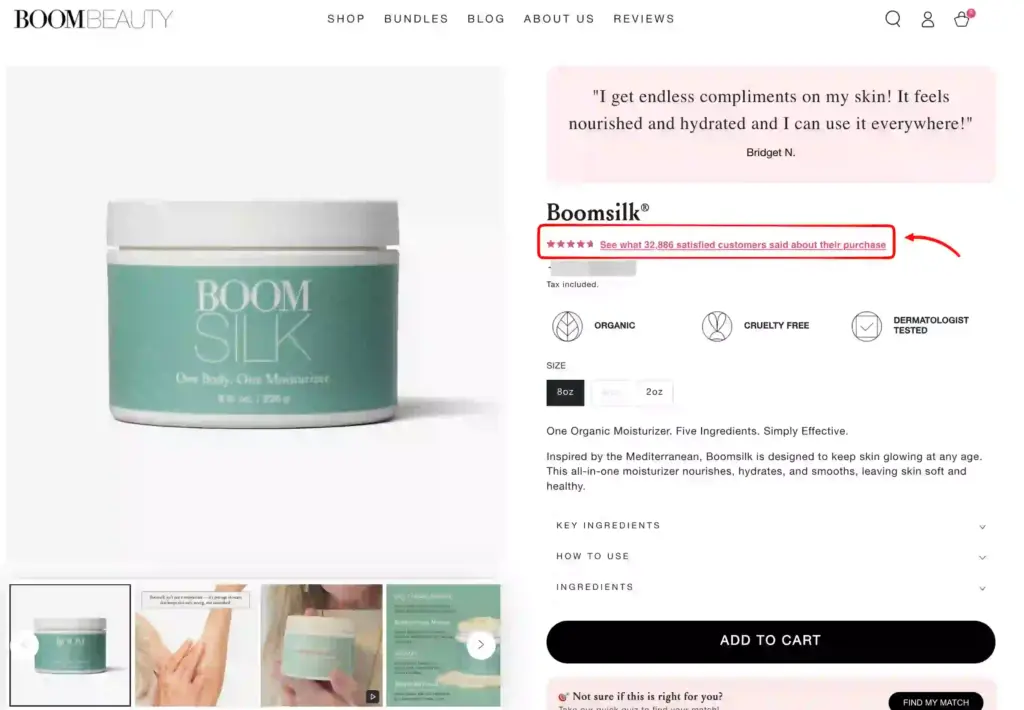 Example of ecommerce social proof on checkout page