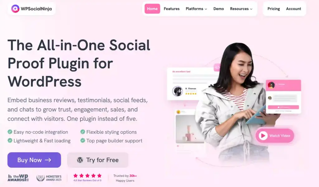 WP Social Ninja homepage