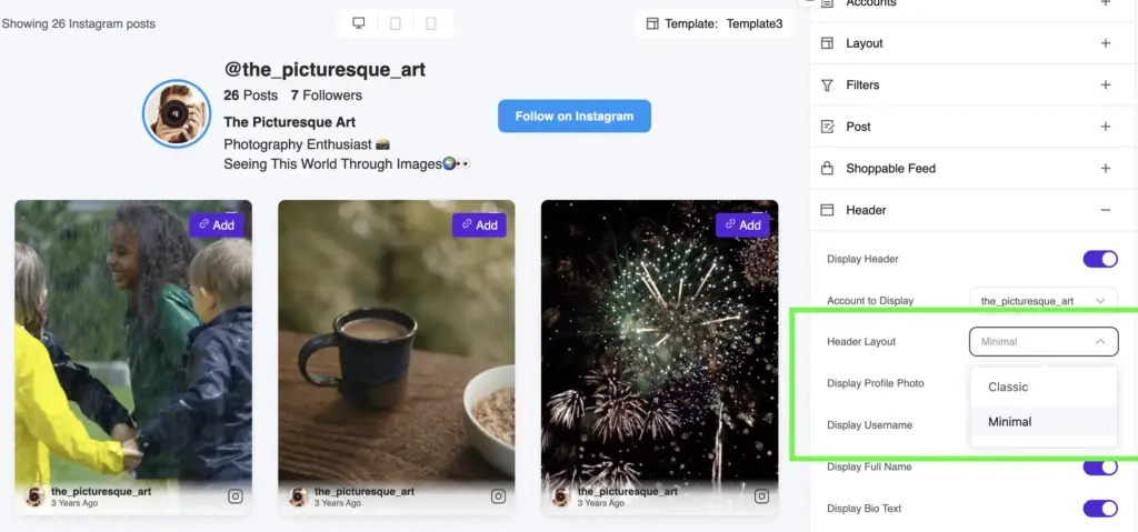 Minimal feed header