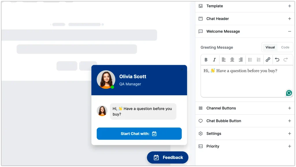 chat welcome message