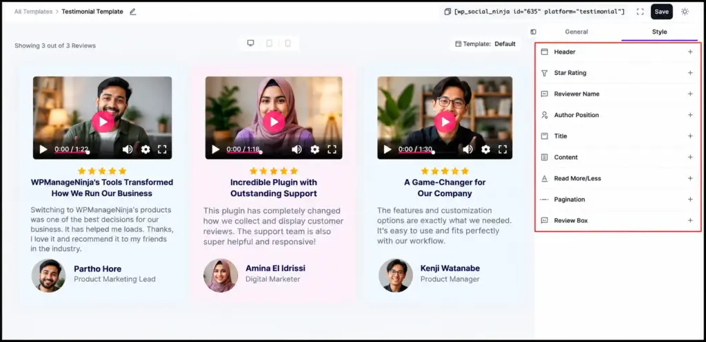 testimonial template styling